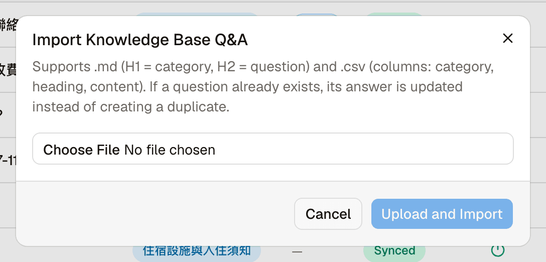 Import dialog